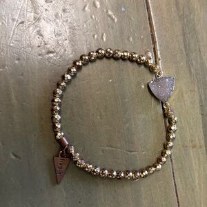 Erimish gold-tone faceted 3mm beads/triangle-shape druzy charm Stretch Bracelet